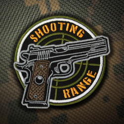 Parche termoadhesivo / velcro bordado con pistola Airsoft Shooting Range